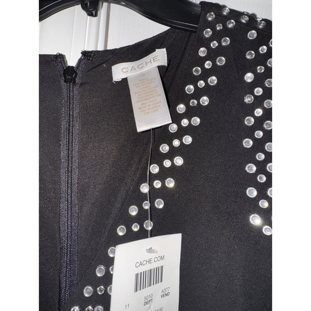 Cache Black Rhinestone Cold Shoulder Ruched Long Sleeve Cocktail Dress - Picture 6 of 11